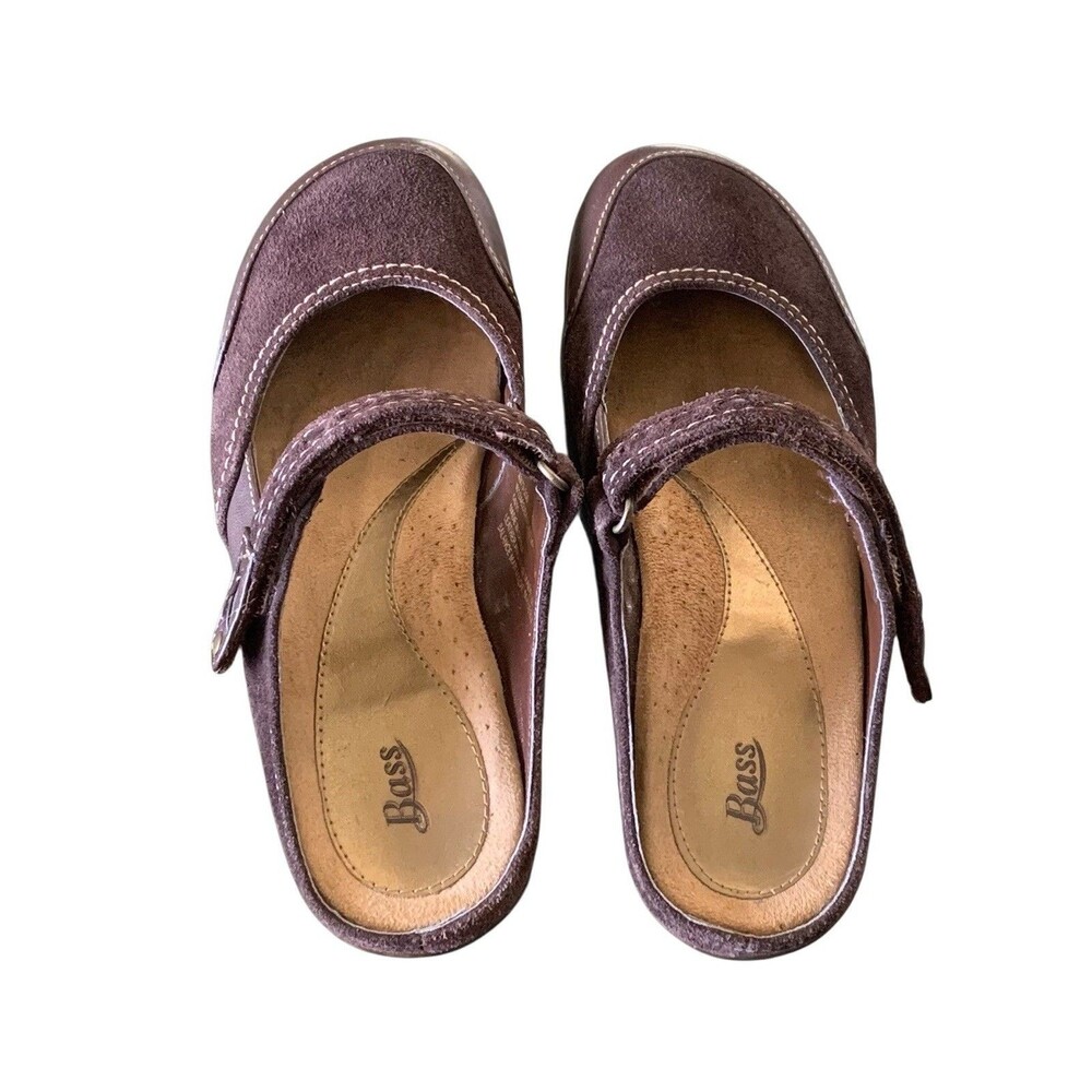 Bass Memphis Clogs  Y2K  Womens 8M  Brown Leather Mary Jane Chunky Heel Mules - Picture 9 of 10